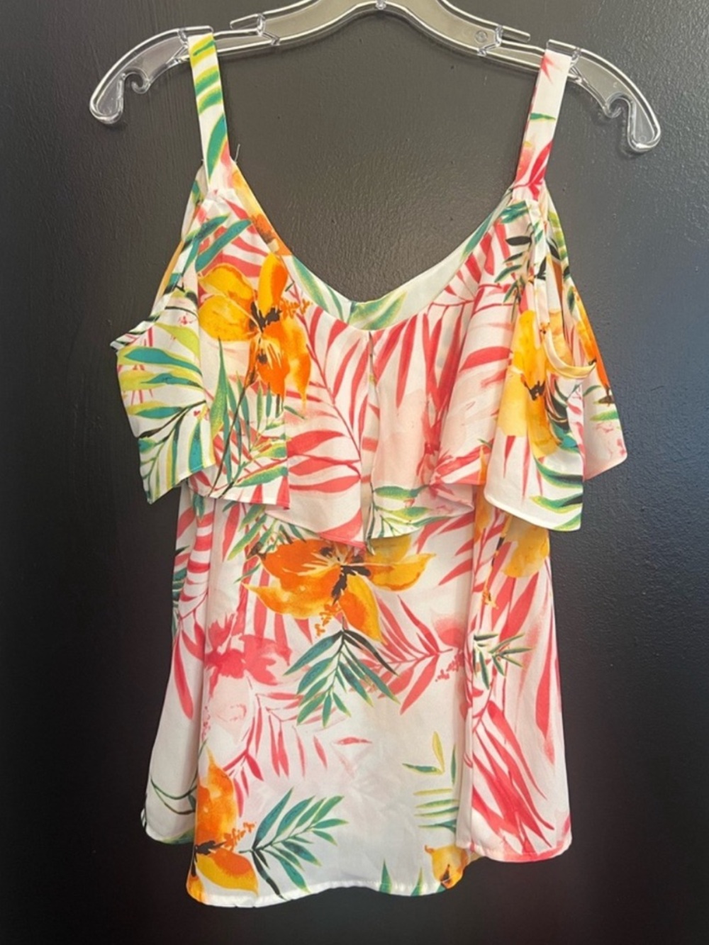 NY&Co Tropical Floral Ruffle Cami Tank Top - Picture 2 of 5